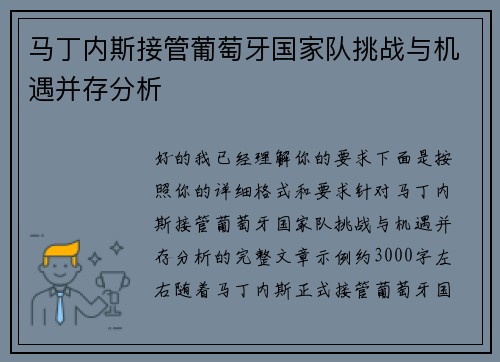 马丁内斯接管葡萄牙国家队挑战与机遇并存分析